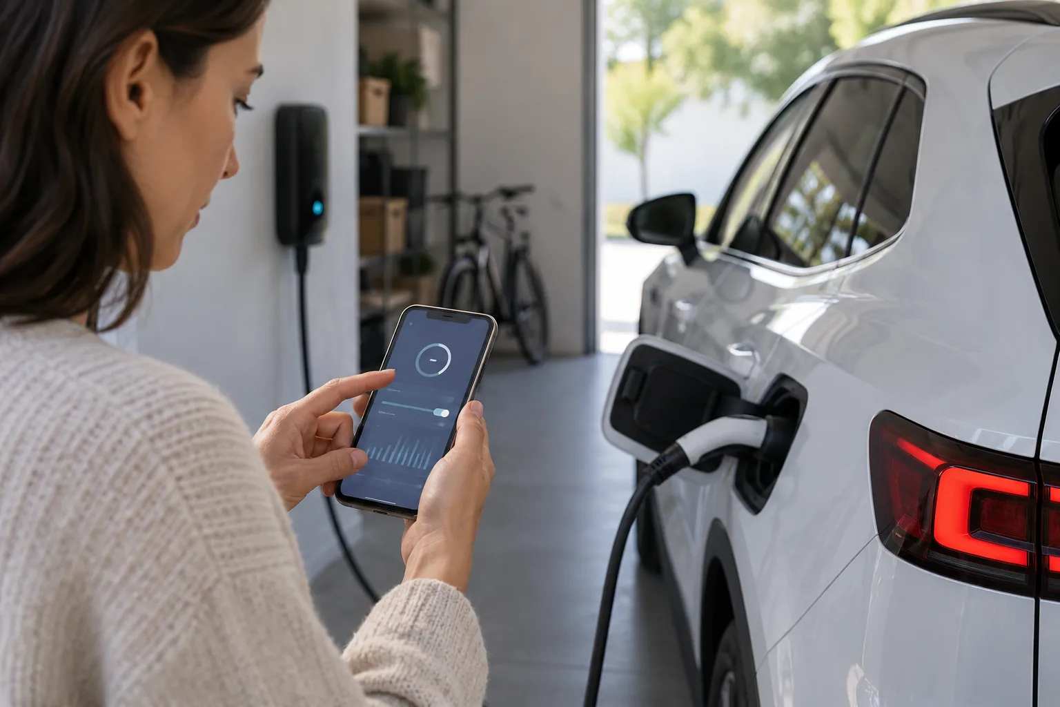 Driver reviewing an EV charging schedule on a phone