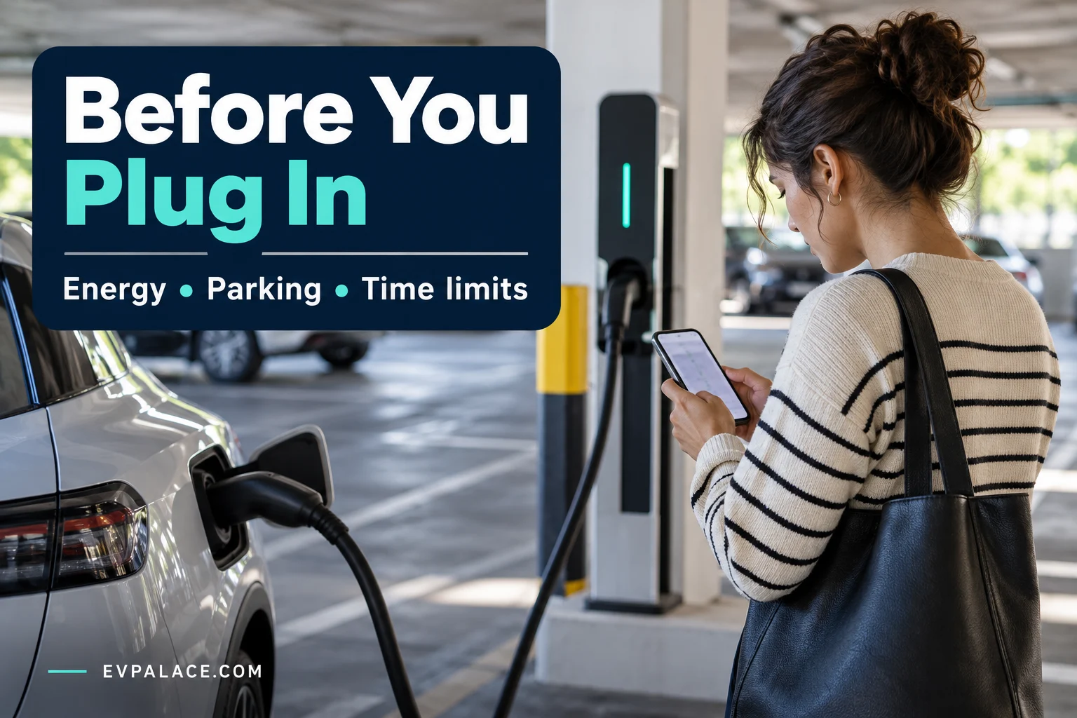 Driver checking charging access and fees