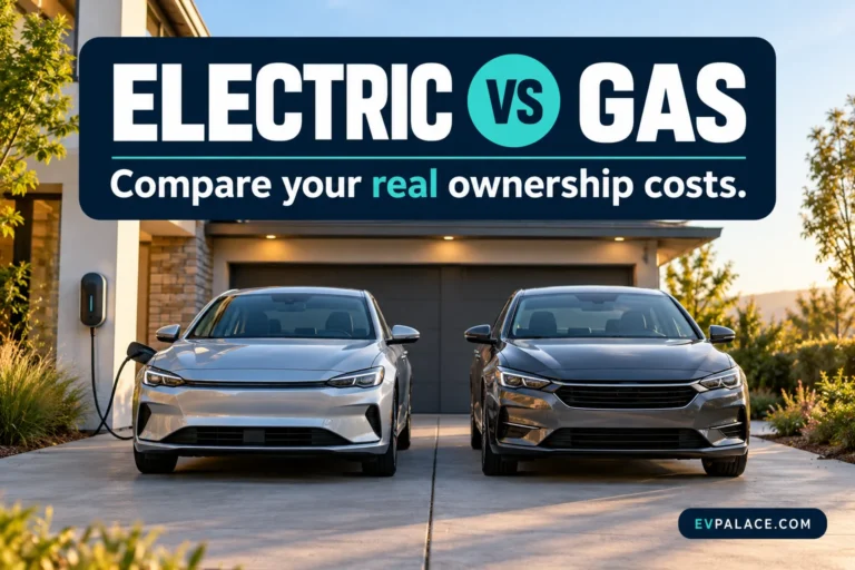 Electric and gasoline cars side by side in a driveway
