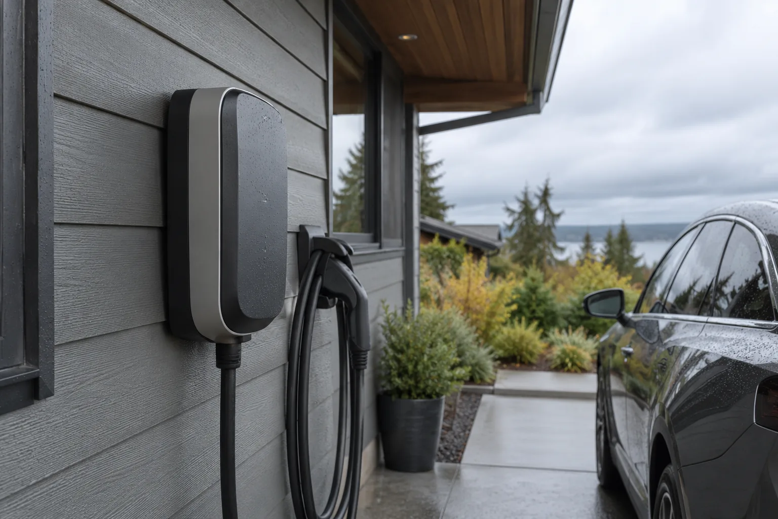 Outdoor wall mounted EV charger and its cable holster
