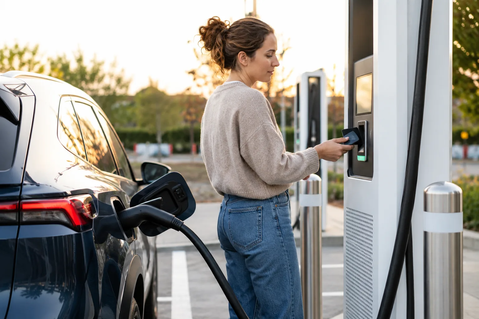 Driver using a payment method at a public charger